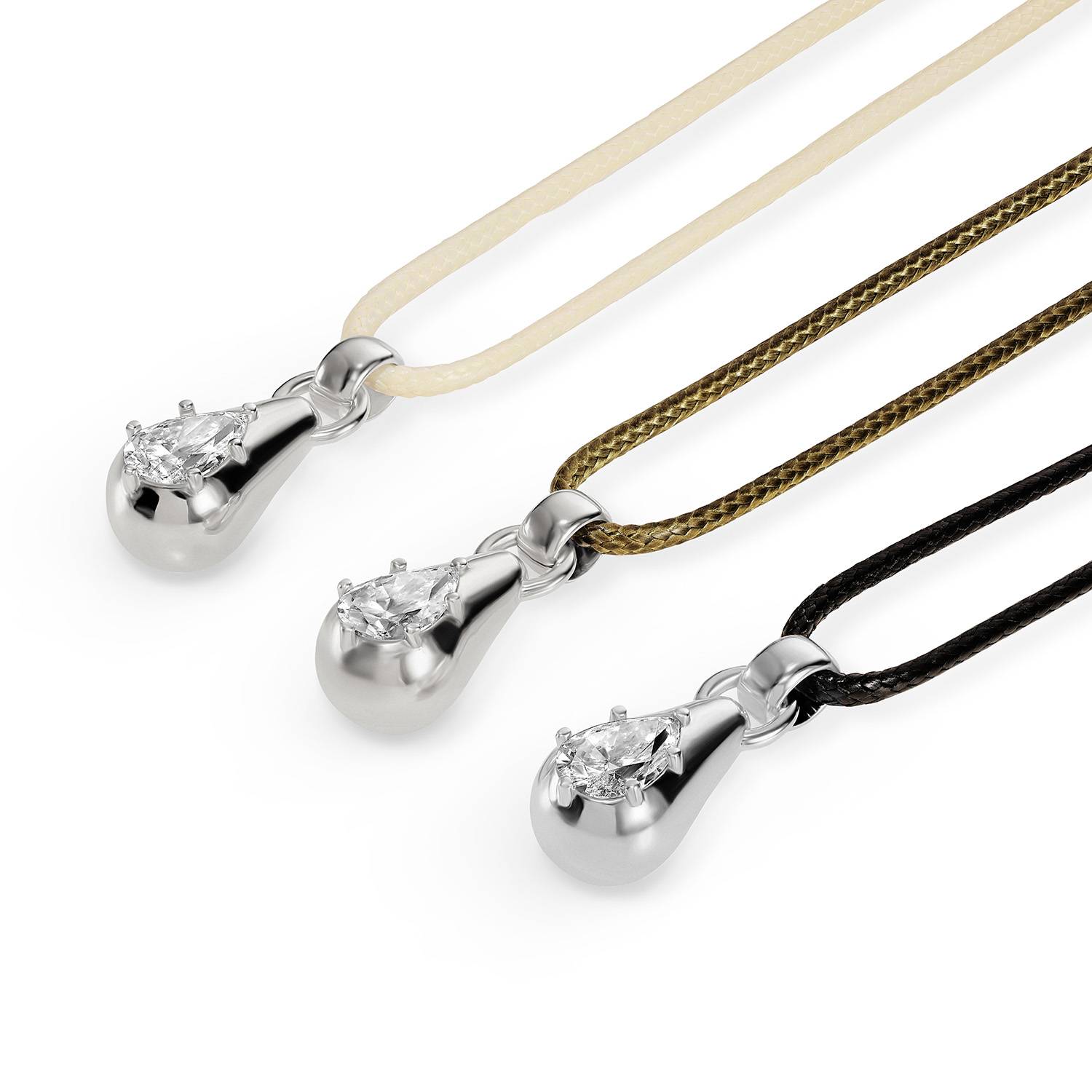 No. 3 Pear 1.0CT Diamond Necklace in Silver on an Adjustable Olive Green Cord-5 product photo