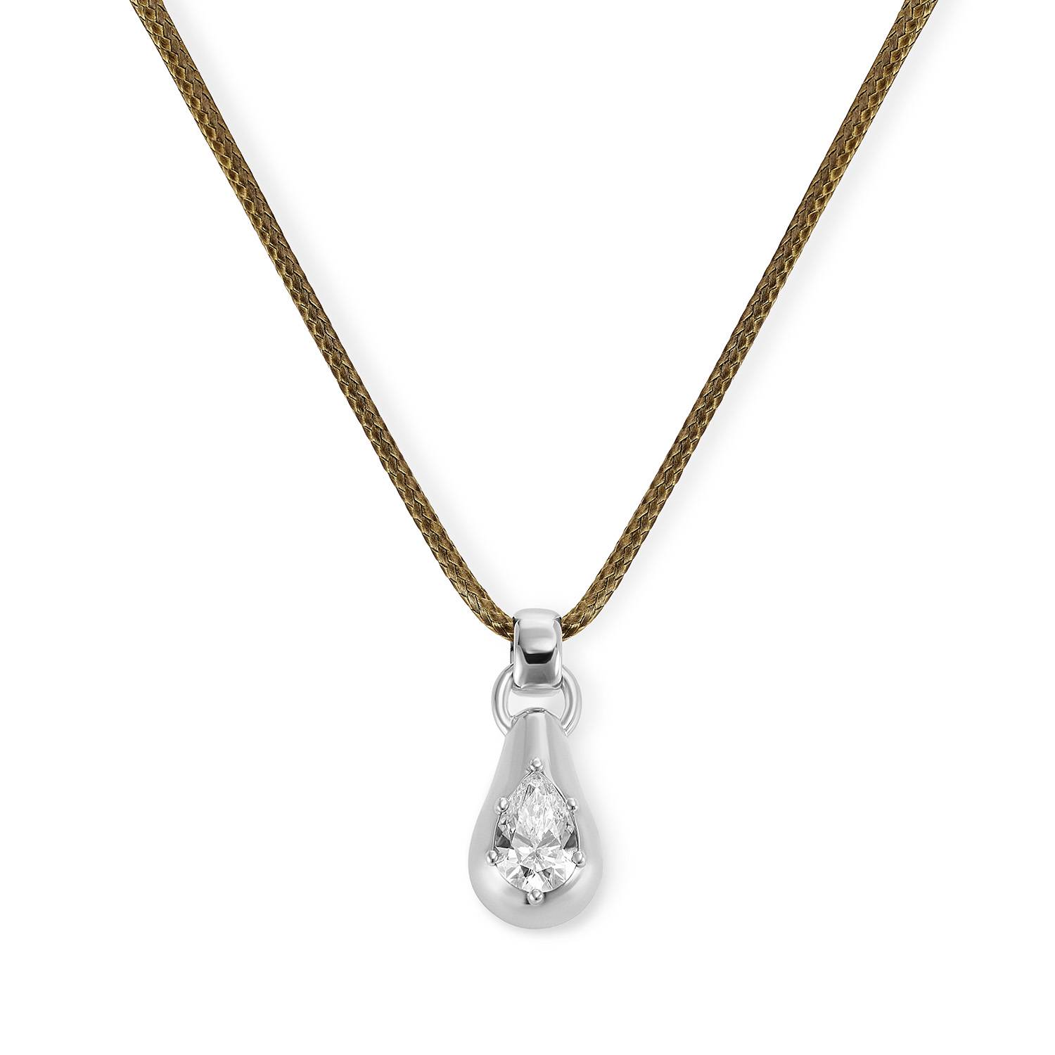 No. 3 Pear 1.0CT Diamond Necklace in Silver on an Adjustable Olive Green Cord-3 product photo