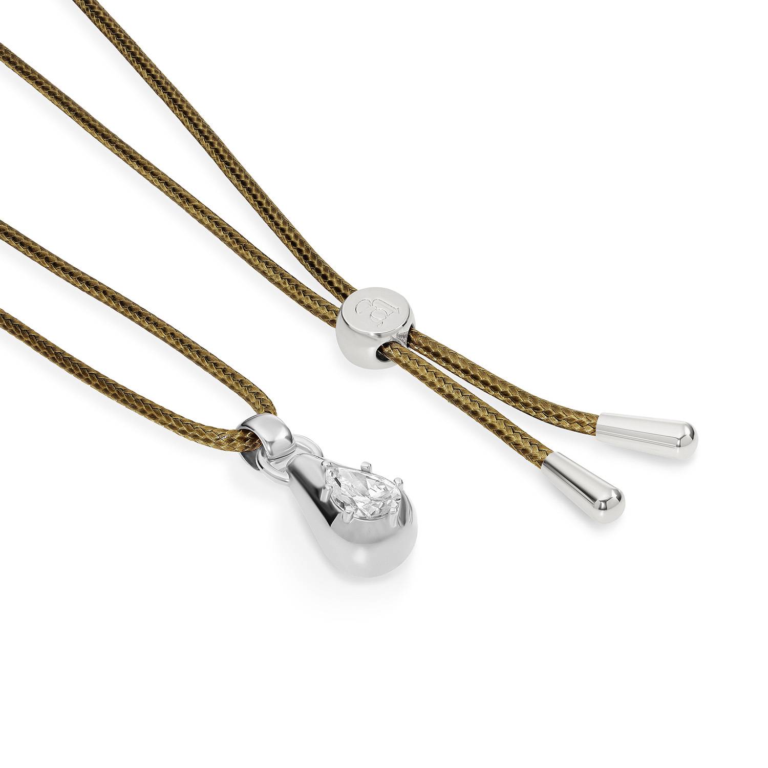 No. 3 Pear 1.0CT Diamond Necklace in Silver on an Adjustable Olive Green Cord-4 product photo