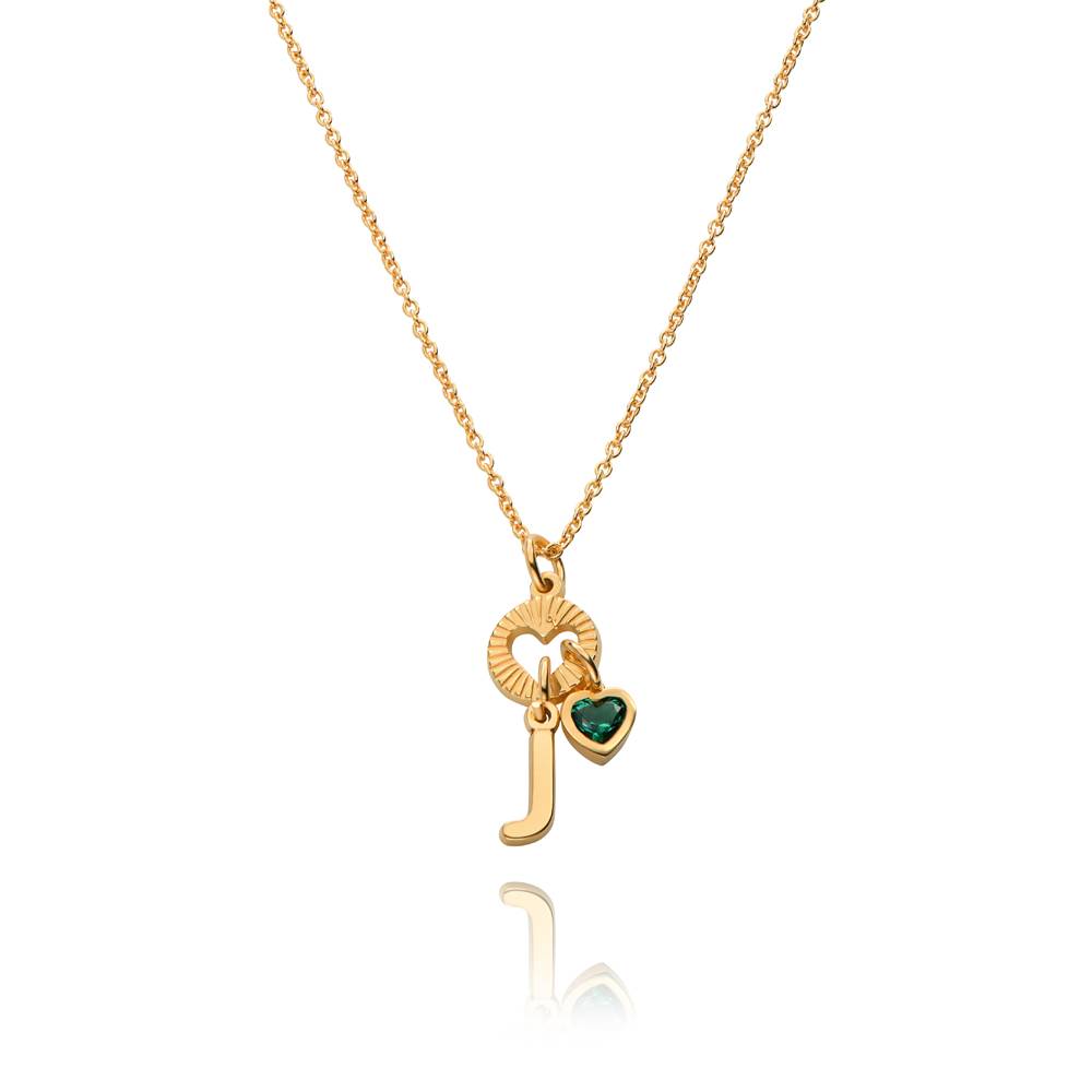 Noel Initial Necklace with Precious Heart Stone in 18ct Gold Vermeil-5 product photo