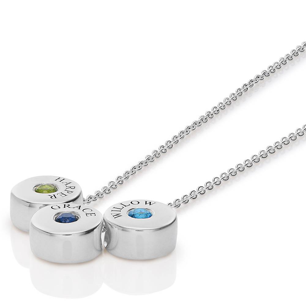 Nova Birthstone Necklace with Engraved Names in Silver-6 product photo