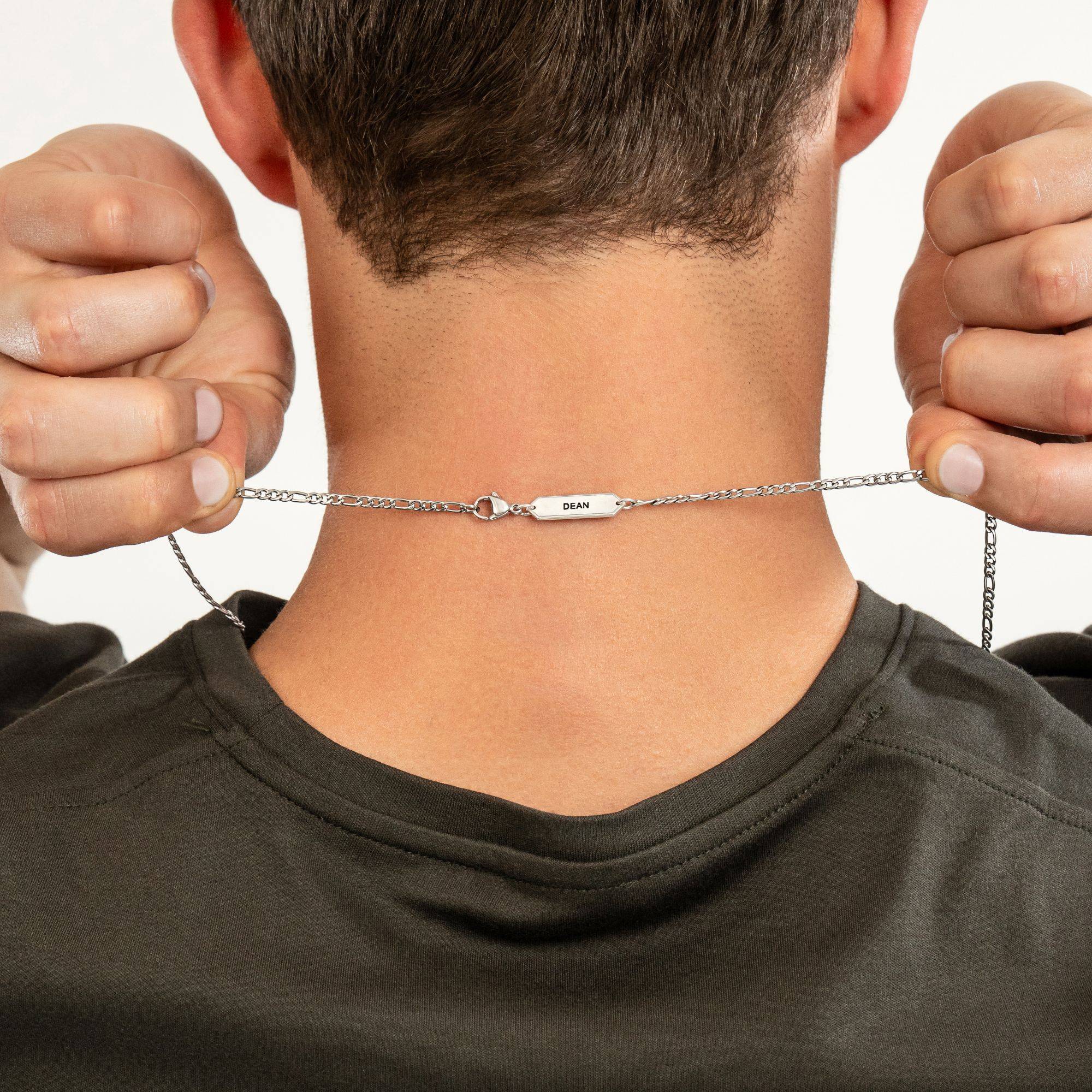 Engraved Figaro Necklace 3mm in Stainless Steel-3 Engraved Figaro Necklace 3mm in Stainless Steel-3 product photo