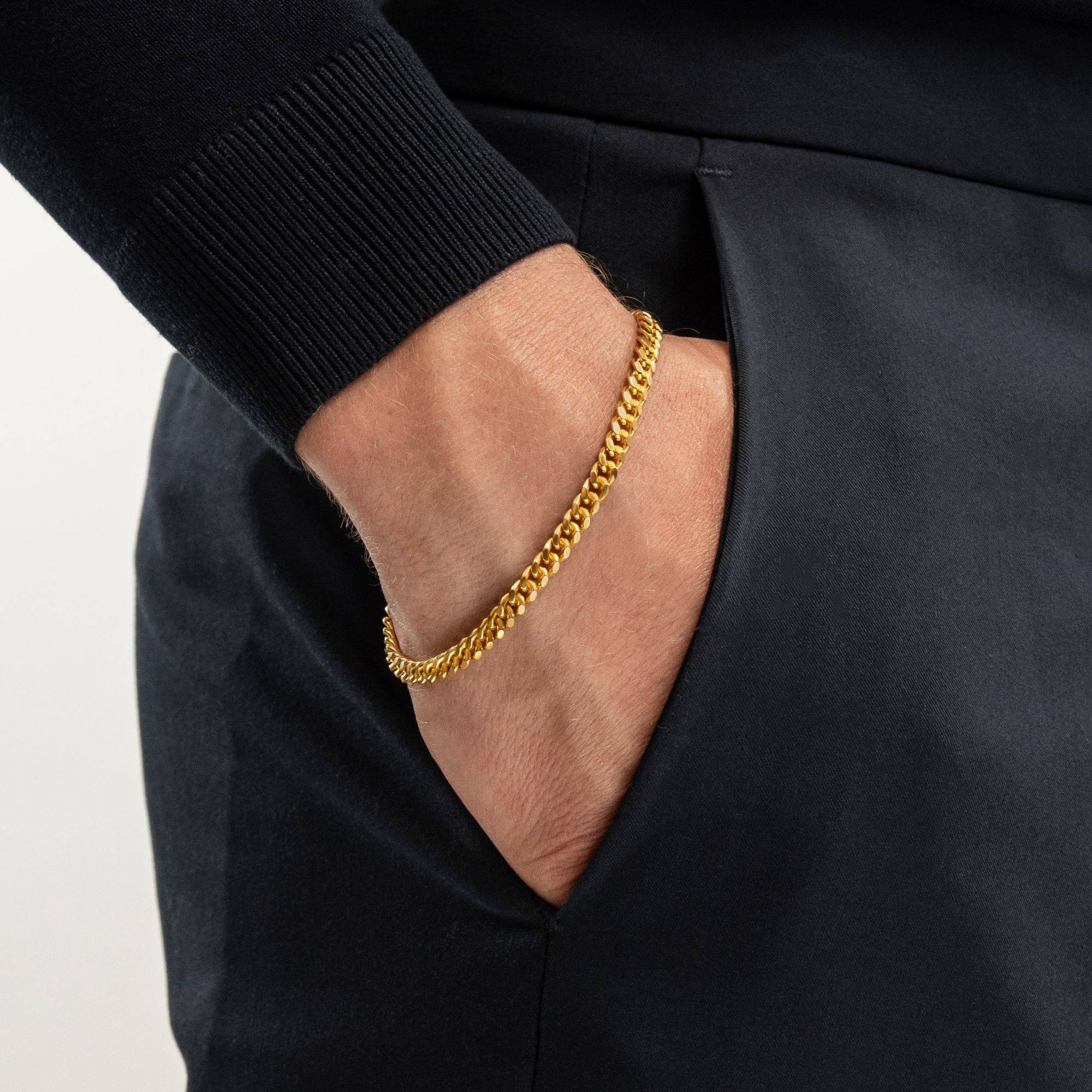Engraved Cuban Chain Bracelet 3mm in Gold Plating-4 Engraved Cuban Chain Bracelet 3mm in Gold Plating-4 product photo
