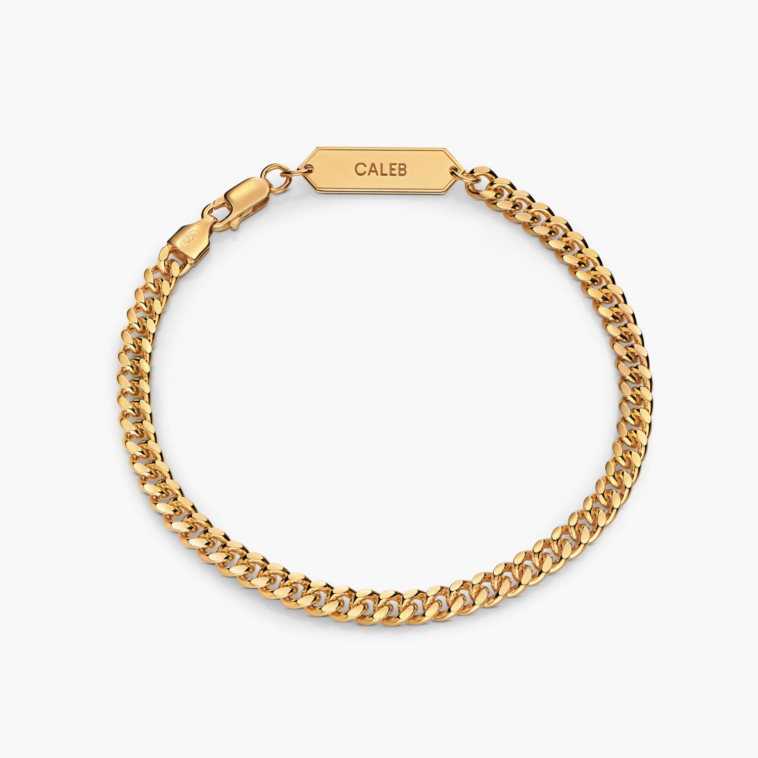 Engraved Cuban Chain Bracelet 3mm in Gold Plating-1 Engraved Cuban Chain Bracelet 3mm in Gold Plating-1 product photo