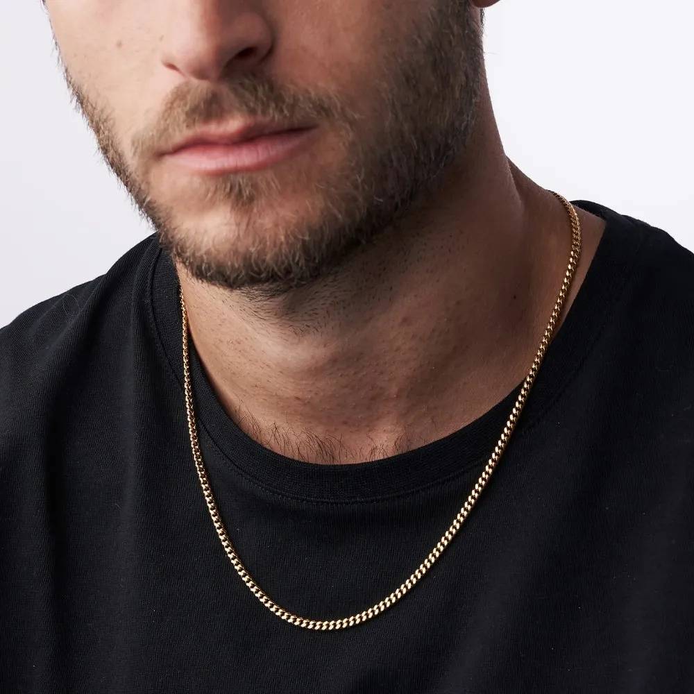 Engraved Cuban Chain Necklace 3mm in Gold Plating-2 Engraved Cuban Chain Necklace 3mm in Gold Plating-2 product photo