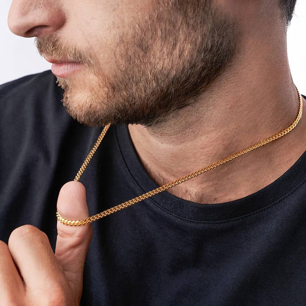 Engraved Cuban Chain Necklace 3mm in Gold Plating-1 Engraved Cuban Chain Necklace 3mm in Gold Plating-1 product photo