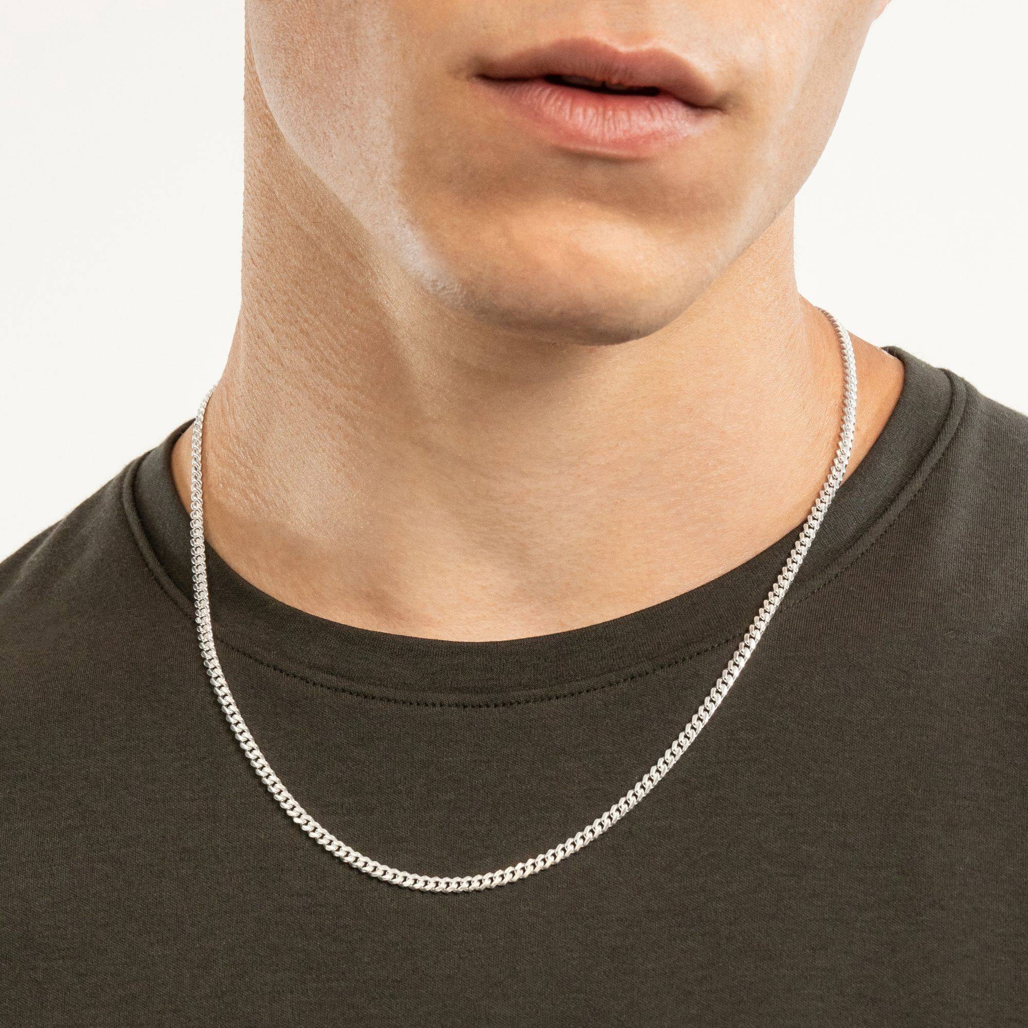 Engraved Cuban Chain Necklace 3mm in Stainless Steel-4 product photo