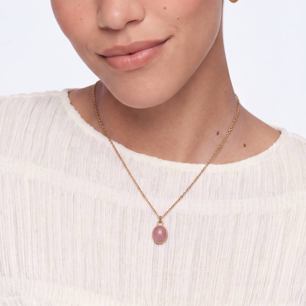 Pink Cabochon Pendant Necklace in Gold Plating-4 product photo