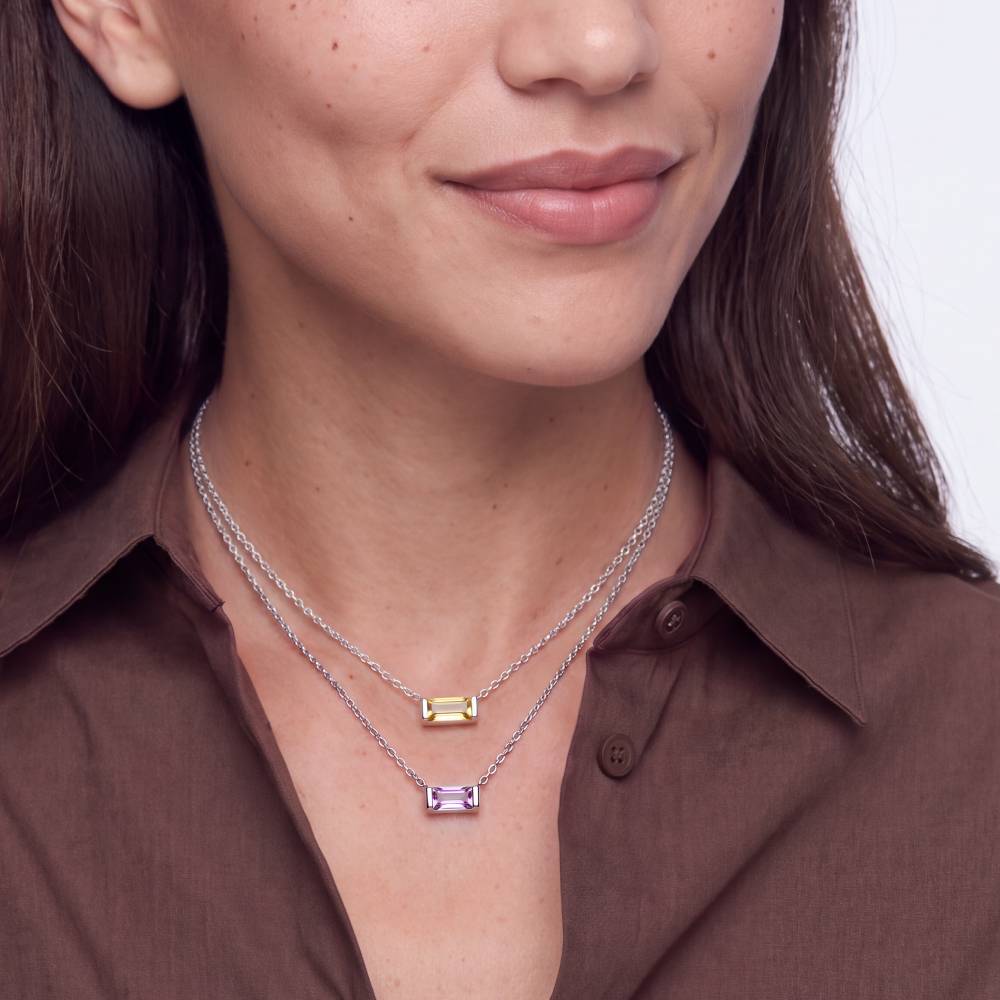 Rayna Birthstone Baguette Necklace in Silver-4 product photo