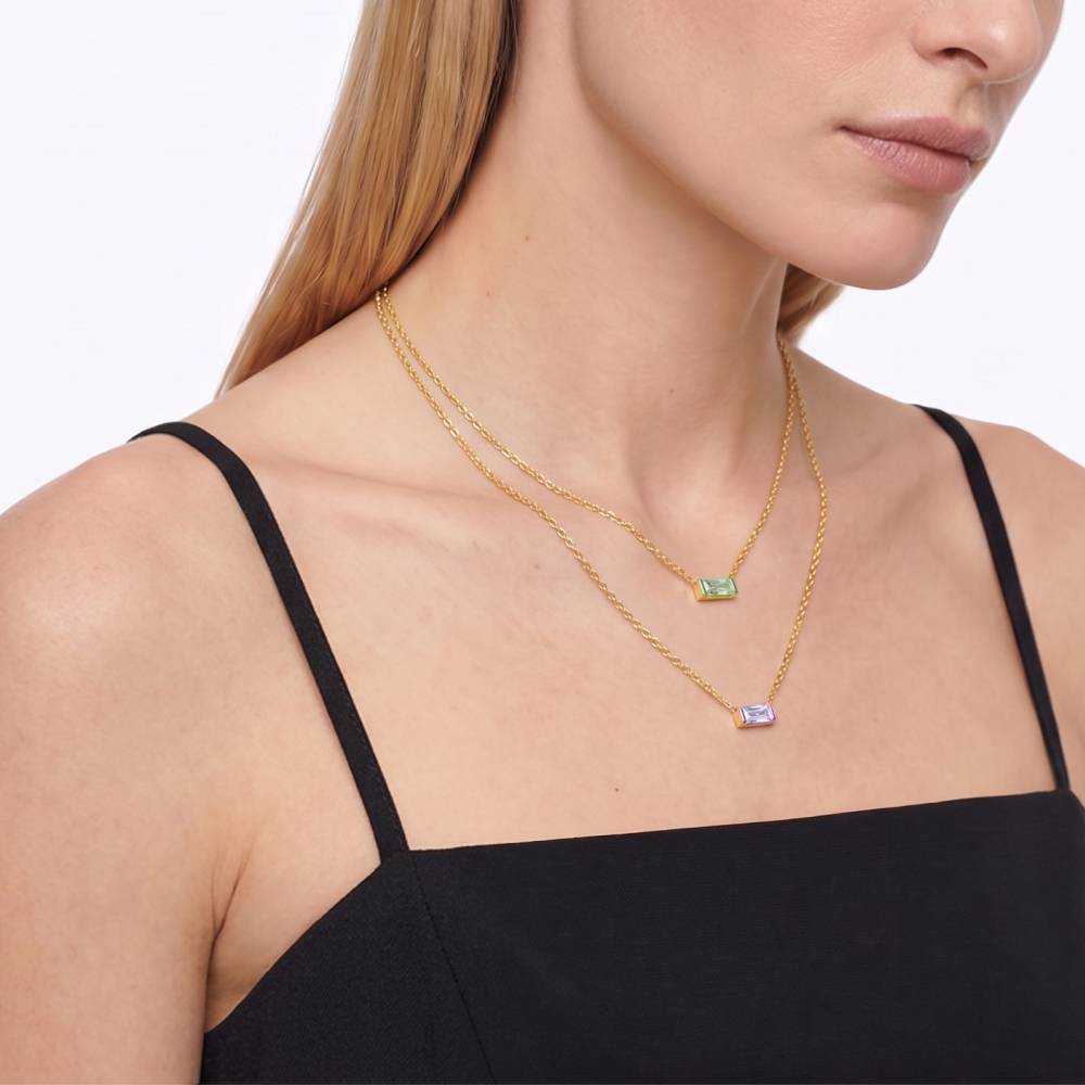 Rayna Birthstone Baguette Necklace in Gold Vermeil-2 product photo