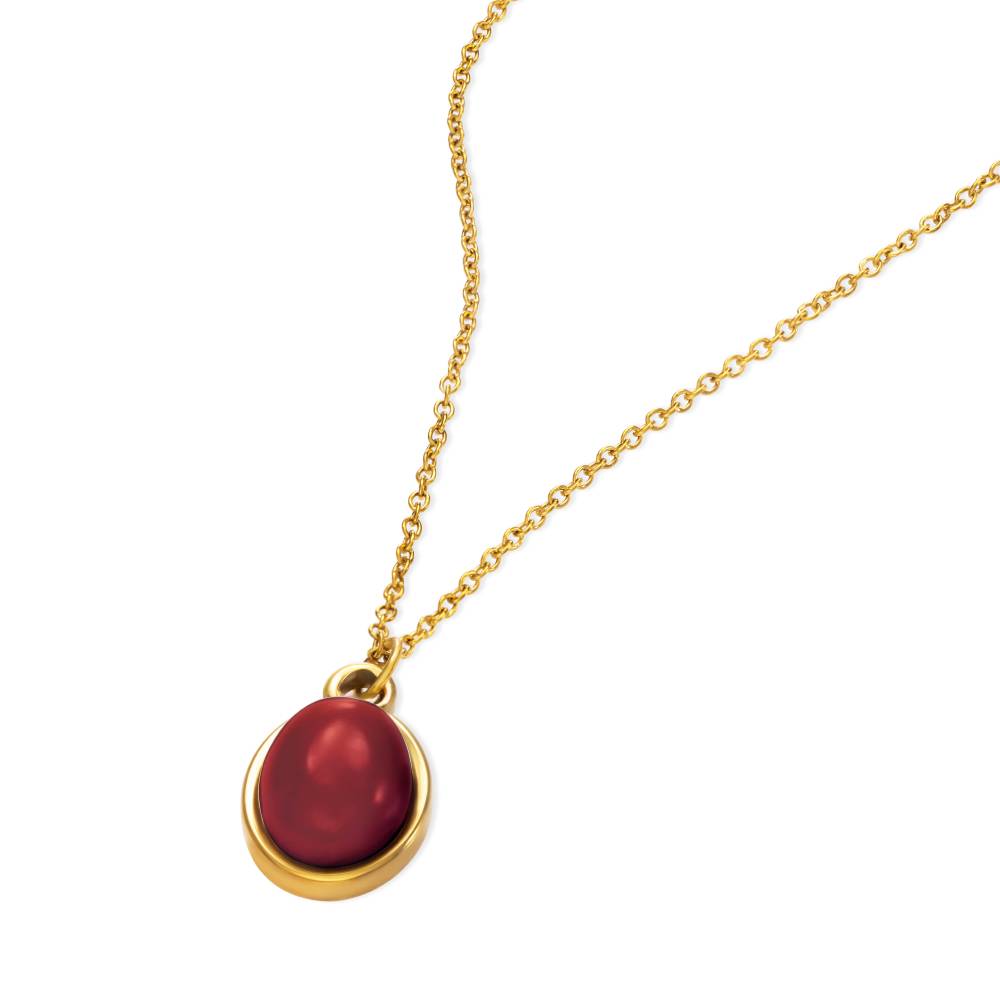 Red Cabochon Pendant Necklace in Gold Plating-3 product photo