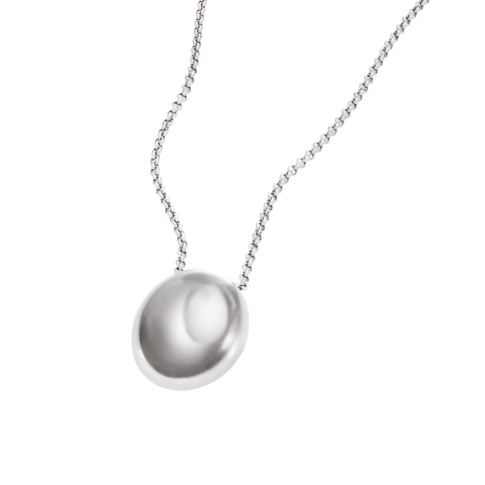 Sculpted Oval Pendant Necklace in Stainless Steel-3 product photo