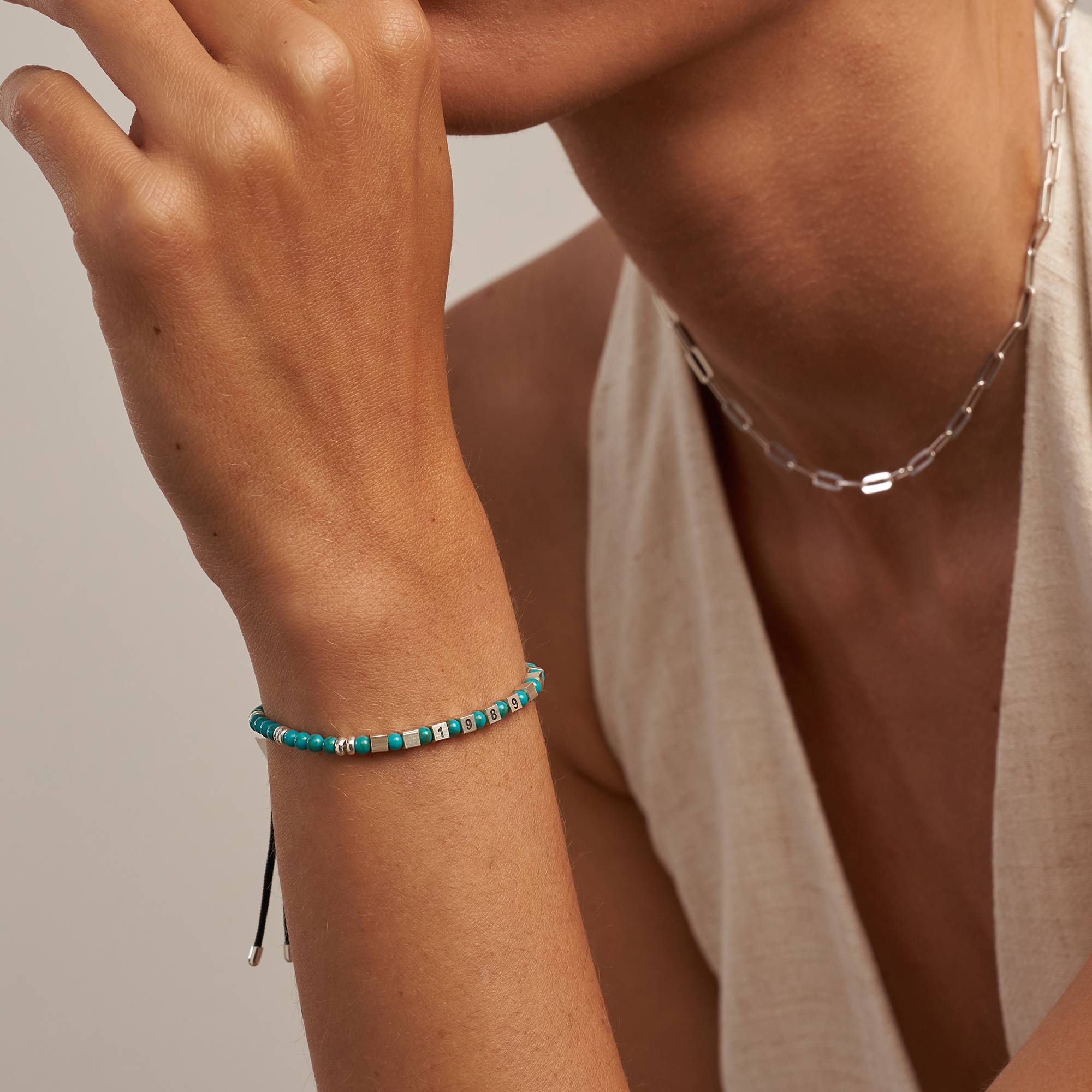 Speak Now Beaded Bracelet with Turquoise Stones in Sterling Silver - Version-6 Speak Now Beaded Bracelet with Turquoise Stones in Sterling Silver - Version-6 product photo