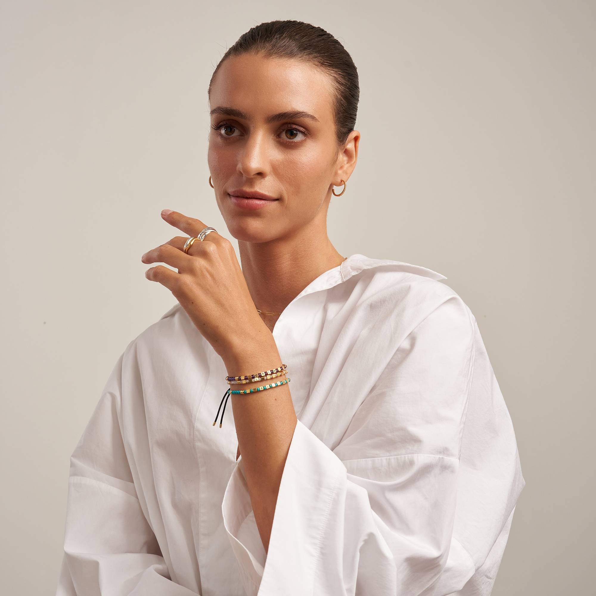 Speak Now Beaded Bracelet with White Moon Stones in 18ct Gold Plating - Version-4 Speak Now Beaded Bracelet with White Moon Stones in 18ct Gold Plating - Version-4 product photo