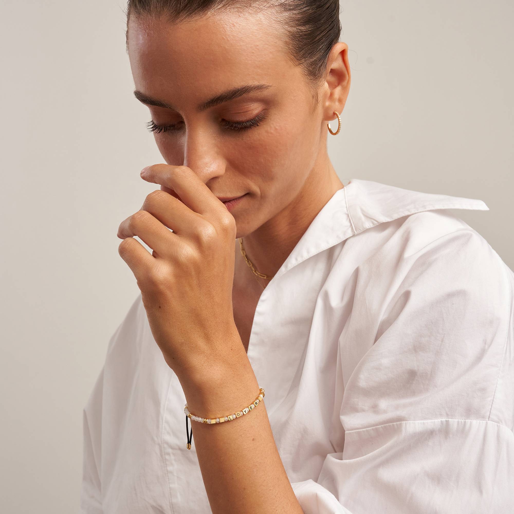 Speak Now Beaded Bracelet with White Moon Stones in 18ct Gold Plating - Version-3 Speak Now Beaded Bracelet with White Moon Stones in 18ct Gold Plating - Version-3 product photo