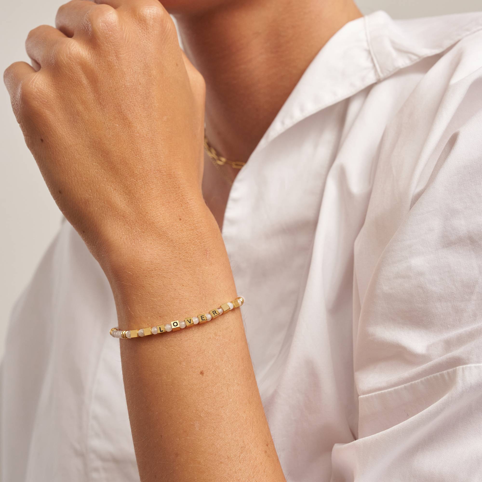 Speak Now Beaded Bracelet with White Moon Stones in 18ct Gold Plating - Version-6 Speak Now Beaded Bracelet with White Moon Stones in 18ct Gold Plating - Version-6 product photo