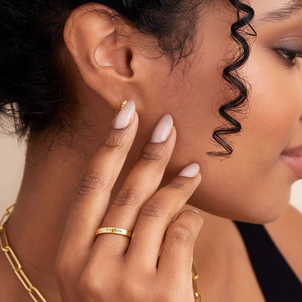 Stackable Birthstone Name Ring in Gold Plating-2 product photo