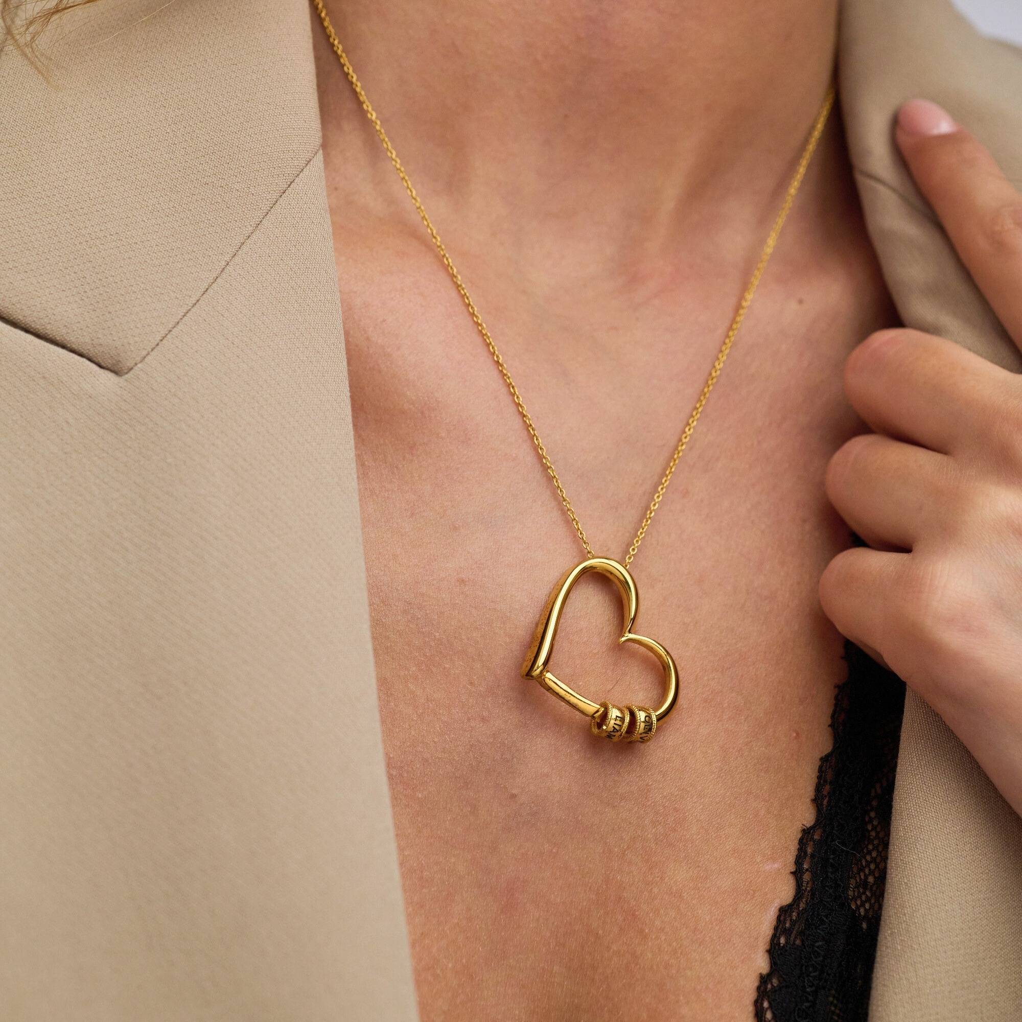 Charming Heart Necklace with Engraved Beads in Gold Plating-4 product photo