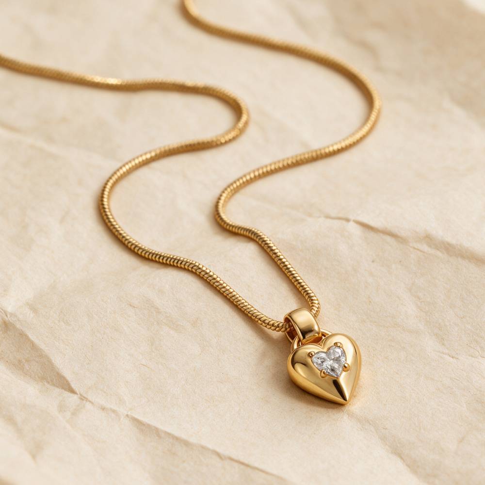 The Icon Heart 0.25CT Diamond Snake Chain Necklace in Gold-2 product photo
