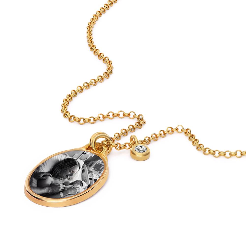 The Keepsake Oval Photo Necklace in Gold Vermeil with 0.10CT Diamond-1 product photo