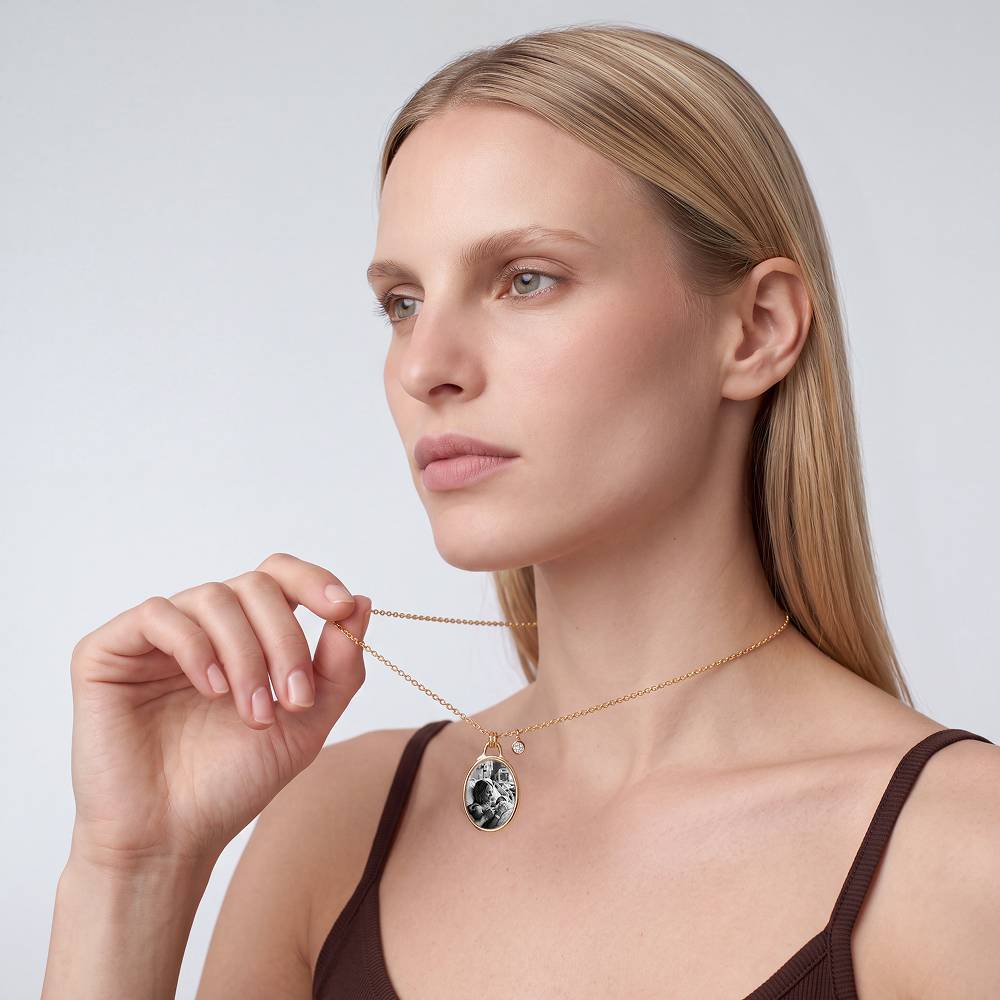 The Keepsake Oval Photo Necklace in Gold Vermeil with 0.10CT Diamond-2 product photo