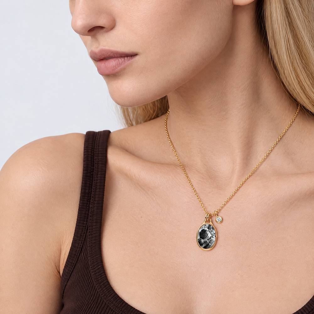 The Keepsake Oval Photo Necklace in Gold Vermeil with 0.10CT Diamond-3 product photo