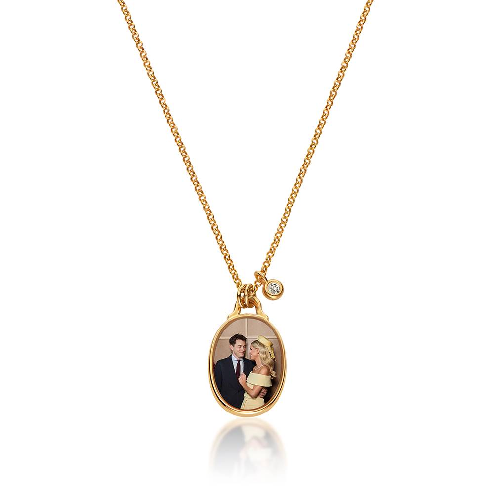The Keepsake Oval Photo Necklace in Gold Plating with 0.10CT Diamond-1 product photo