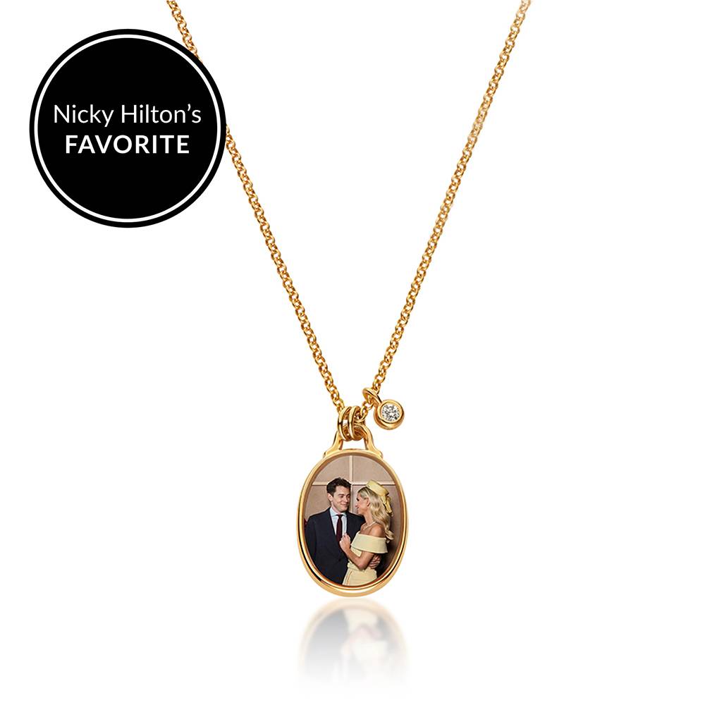 The Keepsake Oval Photo Necklace in Gold Plating with 0.10CT Diamond-5 product photo
