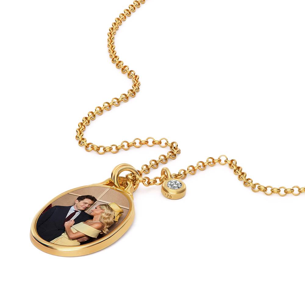 The Keepsake Oval Photo Necklace in Gold Plating with 0.10CT Diamond-4 product photo