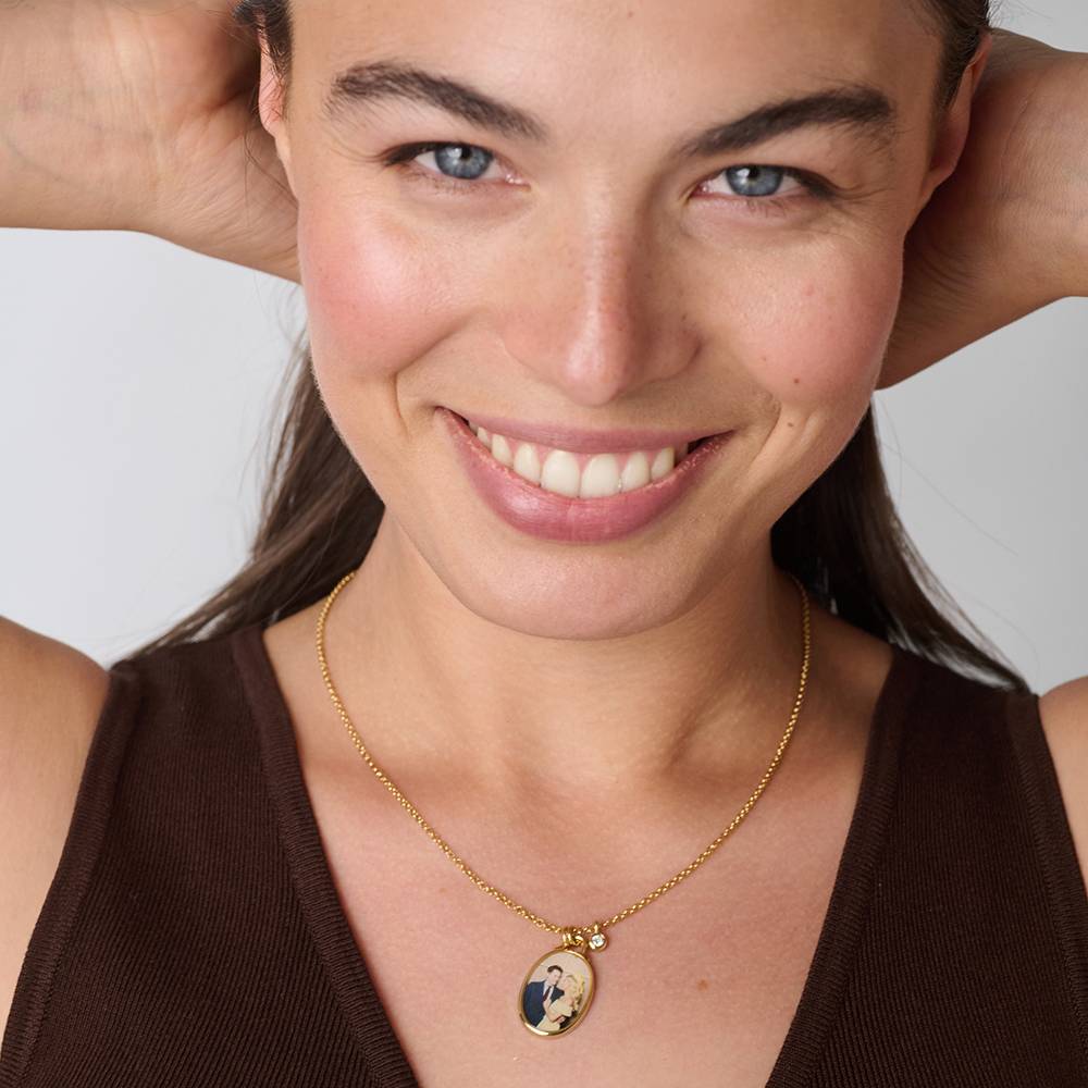 The Keepsake Oval Photo Necklace in Gold Plating with 0.10CT Diamond-2 product photo