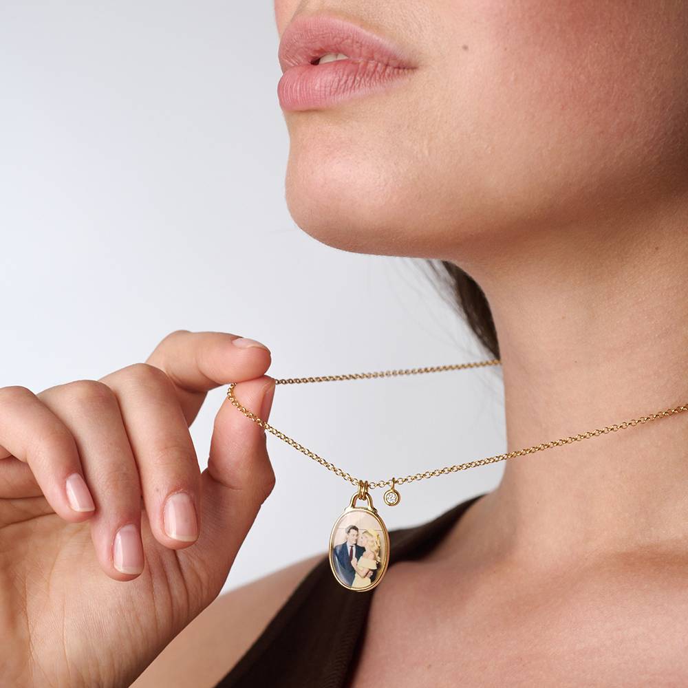 The Keepsake Oval Photo Necklace in Gold Plating with 0.10CT Diamond-3 product photo