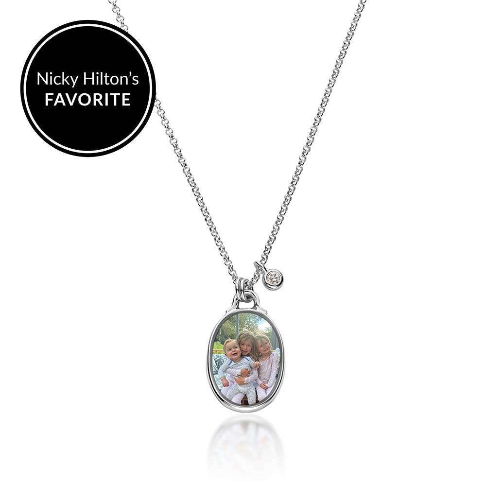 The Keepsake Oval Photo Necklace in Silver with 0.10CT Diamond-5 product photo