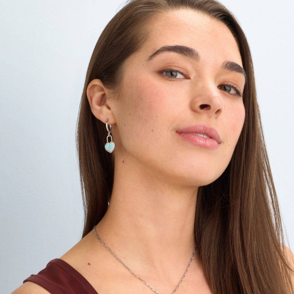 The Love Lock Enamel Earrings in Silver-2 The Love Lock Enamel Earrings in Silver-2 product photo