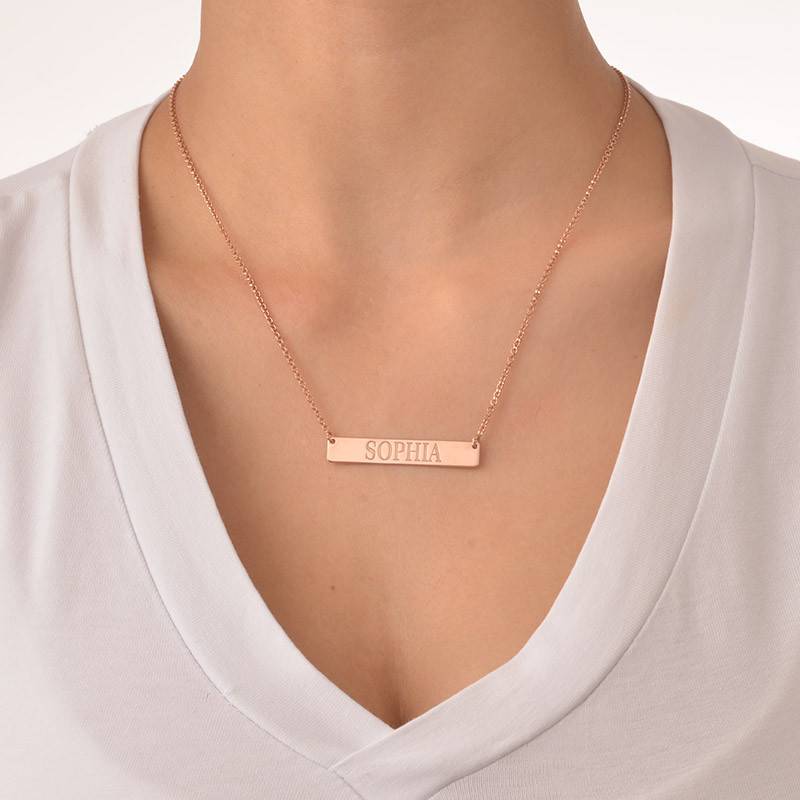 Engraved Horizontal Bar Necklace in 18ct Rose Gold Plating-1 product photo