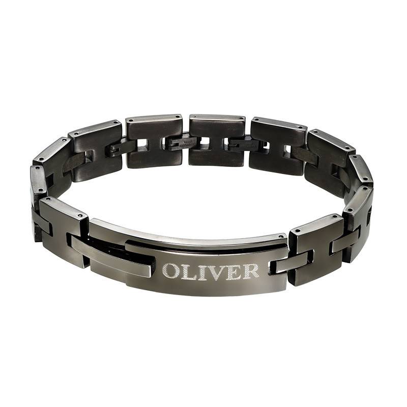 Black Men's Bracelet with Engraving in Stainless Steel-1 product photo