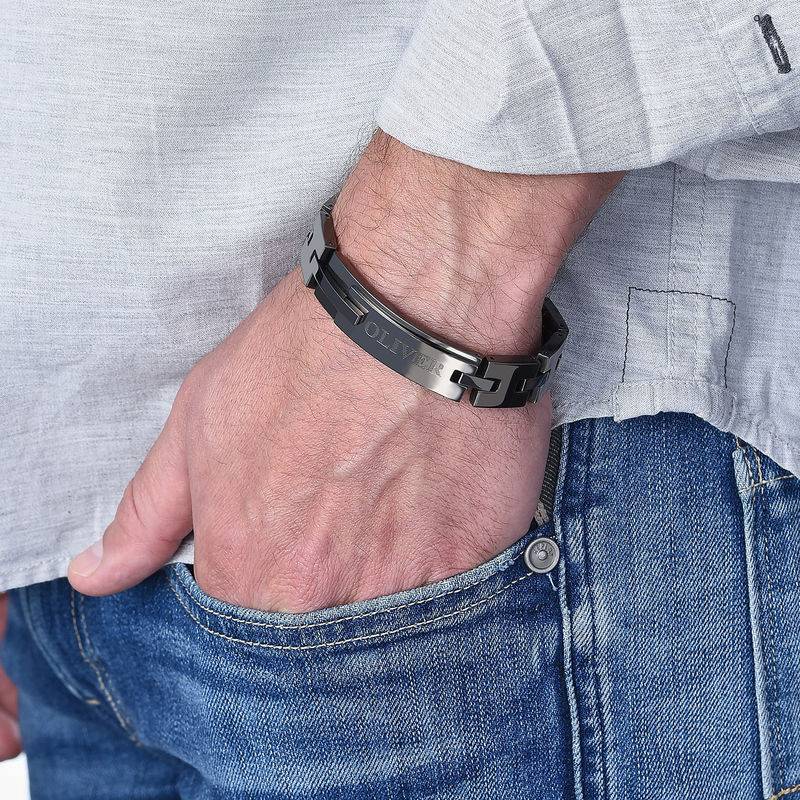 Black Men's Bracelet with Engraving in Stainless Steel-3 product photo