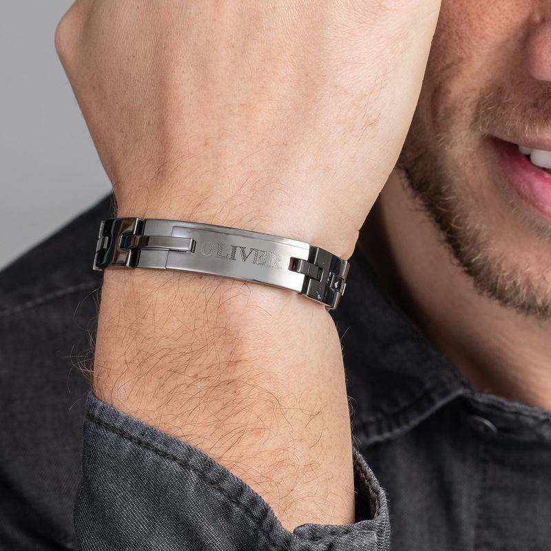 Black Men's Bracelet with Engraving in Stainless Steel-4 product photo