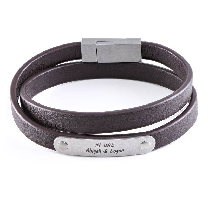 Brown Leather Bracelet with Engraved Bar-1 product photo