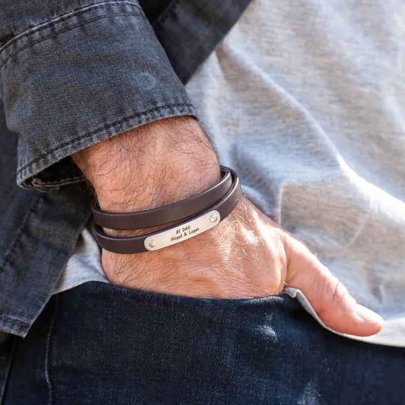 Brown Leather Bracelet with Engraved Bar-5 product photo