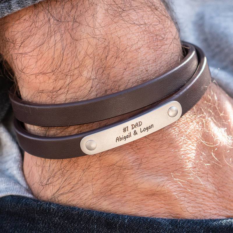 Brown Leather Bracelet with Engraved Bar-2 product photo