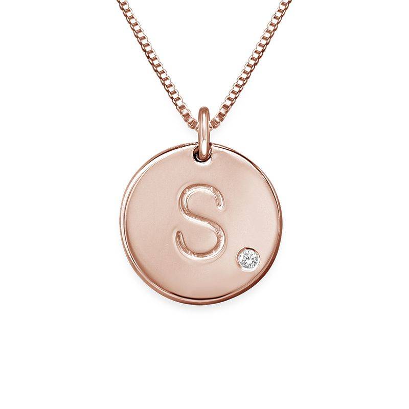 Initial Pendant Necklace with Diamond in 18ct Rose Gold Plating-3 product photo