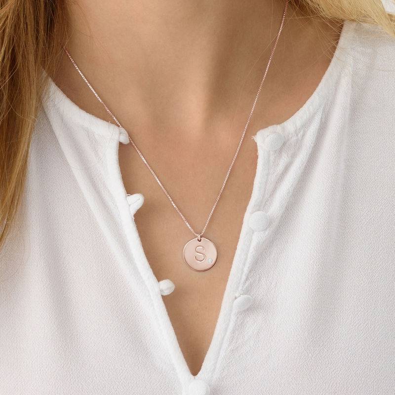 Initial Pendant Necklace with Diamond in 18ct Rose Gold Plating-2 product photo