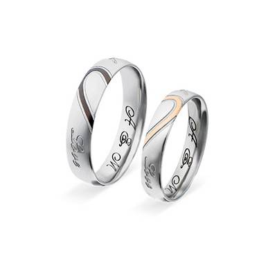 Couple's Promise Ring Set – Half Hearts in Stainless Steel-2 product photo