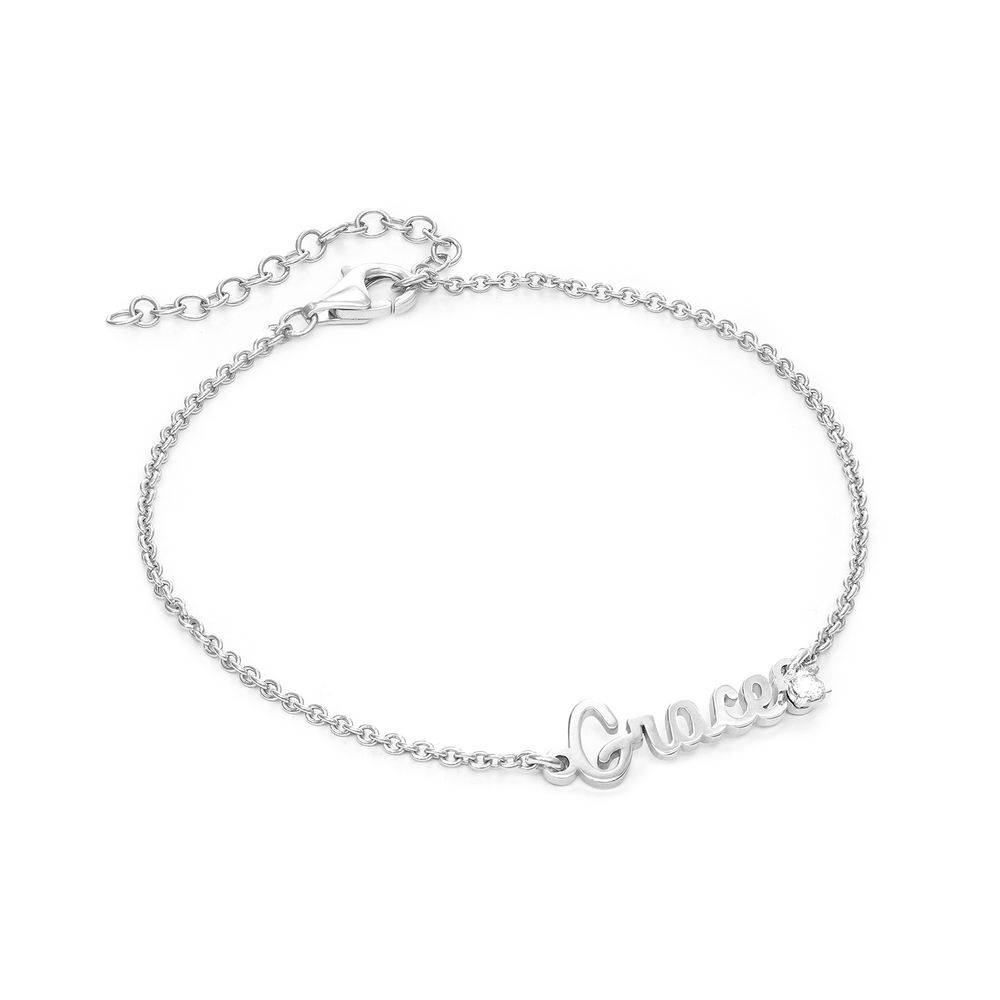 Cursive Name Bracelet with Diamond in Sterling Silver-3 product photo