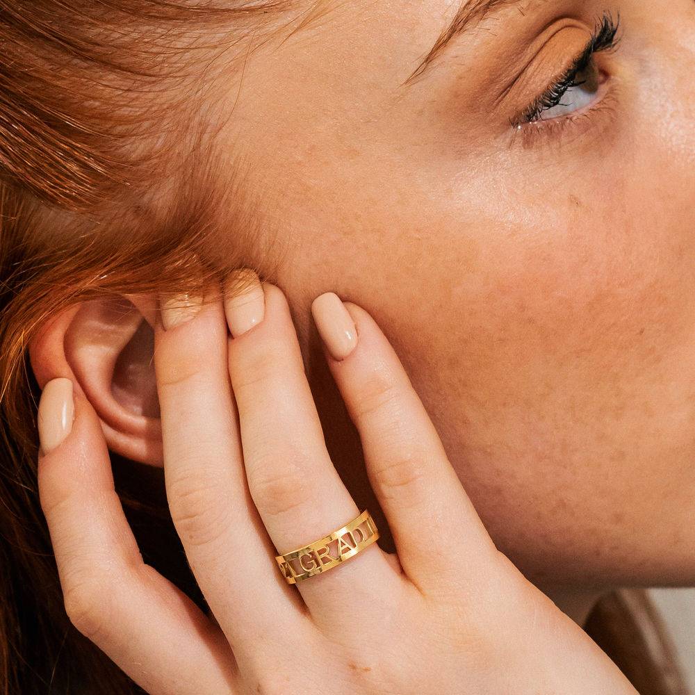 Custom Graduation Ring with Cubic Zirconia in Gold Plating-1 product photo