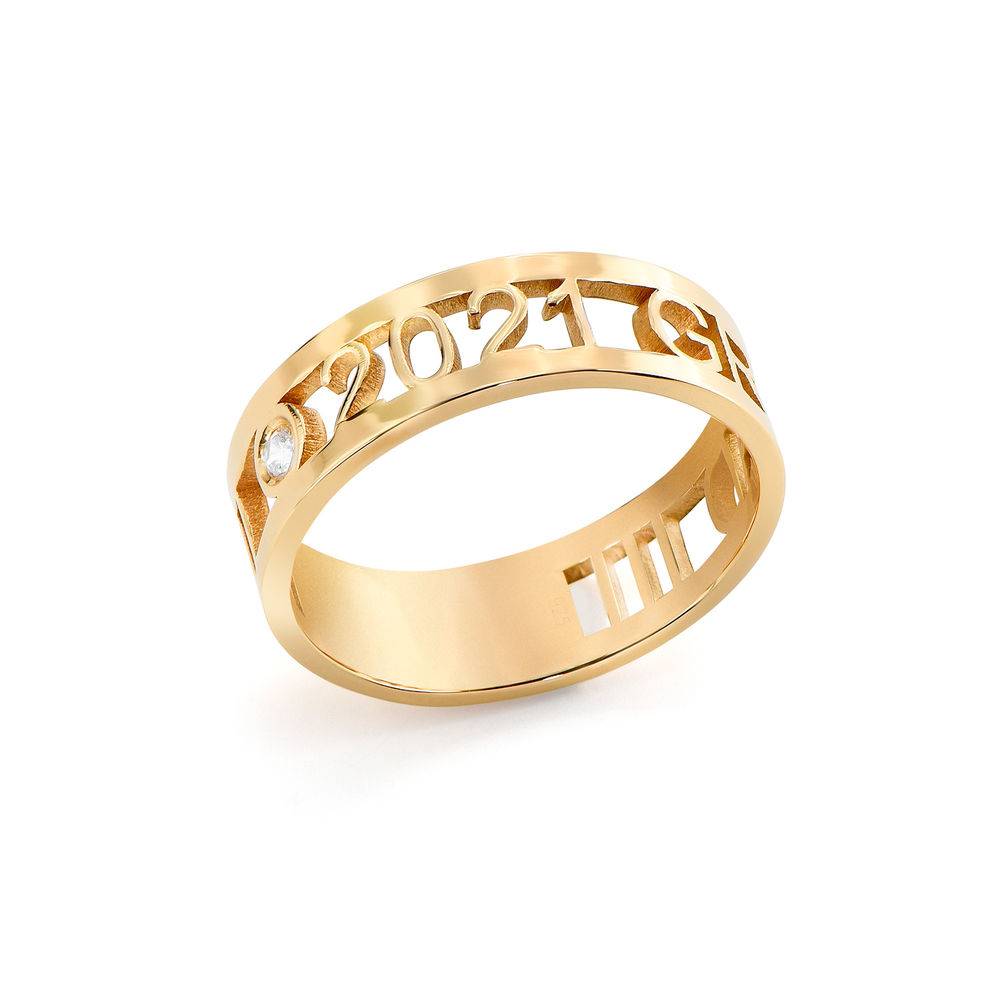 Custom Graduation Ring with Cubic Zirconia in Gold Vermeil-4 product photo