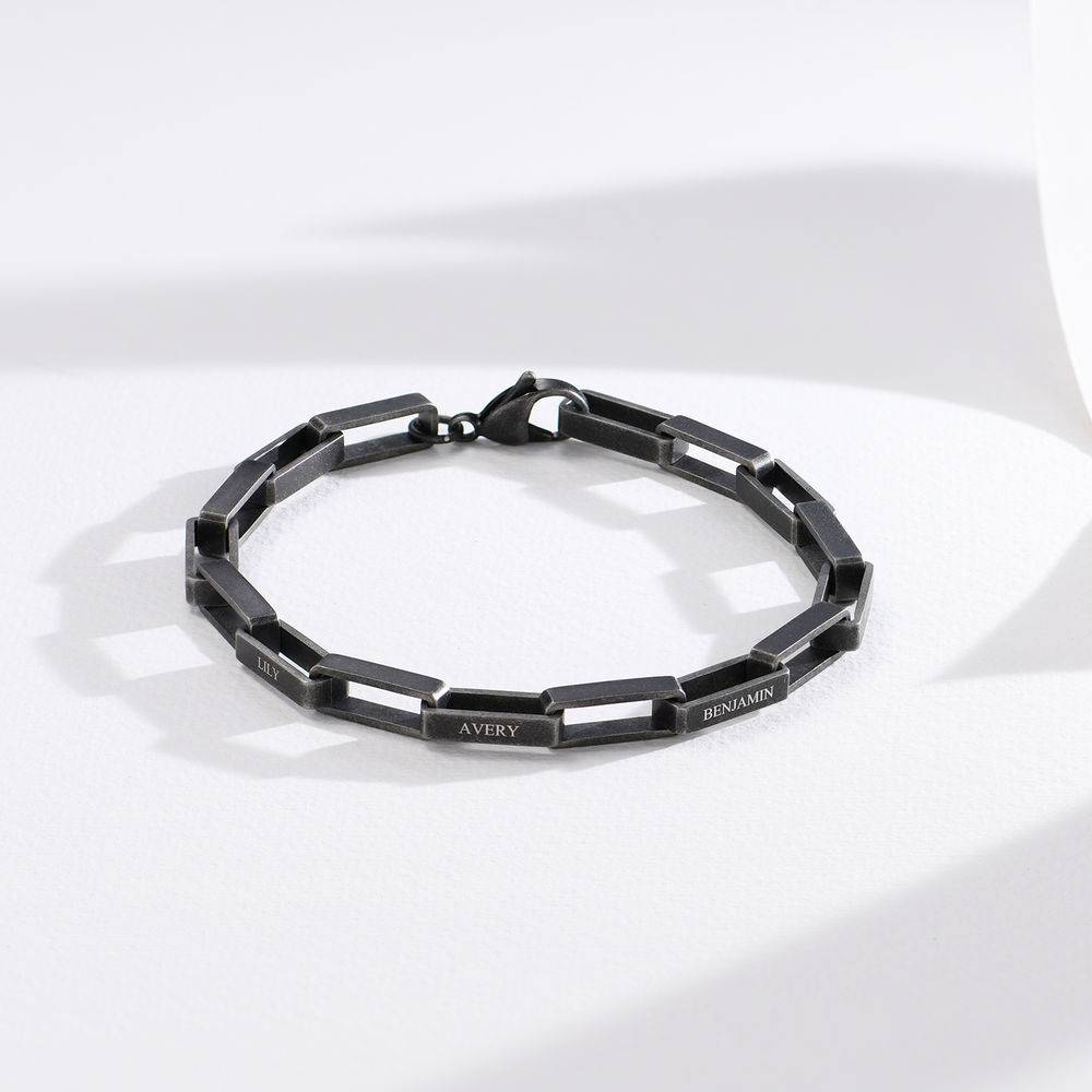 Custom Square Link Men Bracelet in Black Stainless Steel-2 product photo