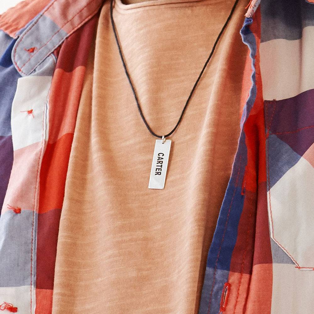 Custom Vertical Dog Tag Necklace for Boys in Sterling Silver-1 product photo