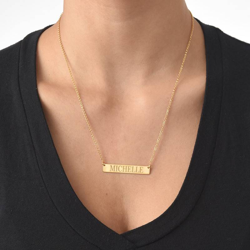 Engraved Horizontal Bar Necklace in 18ct Gold Plating-2 product photo