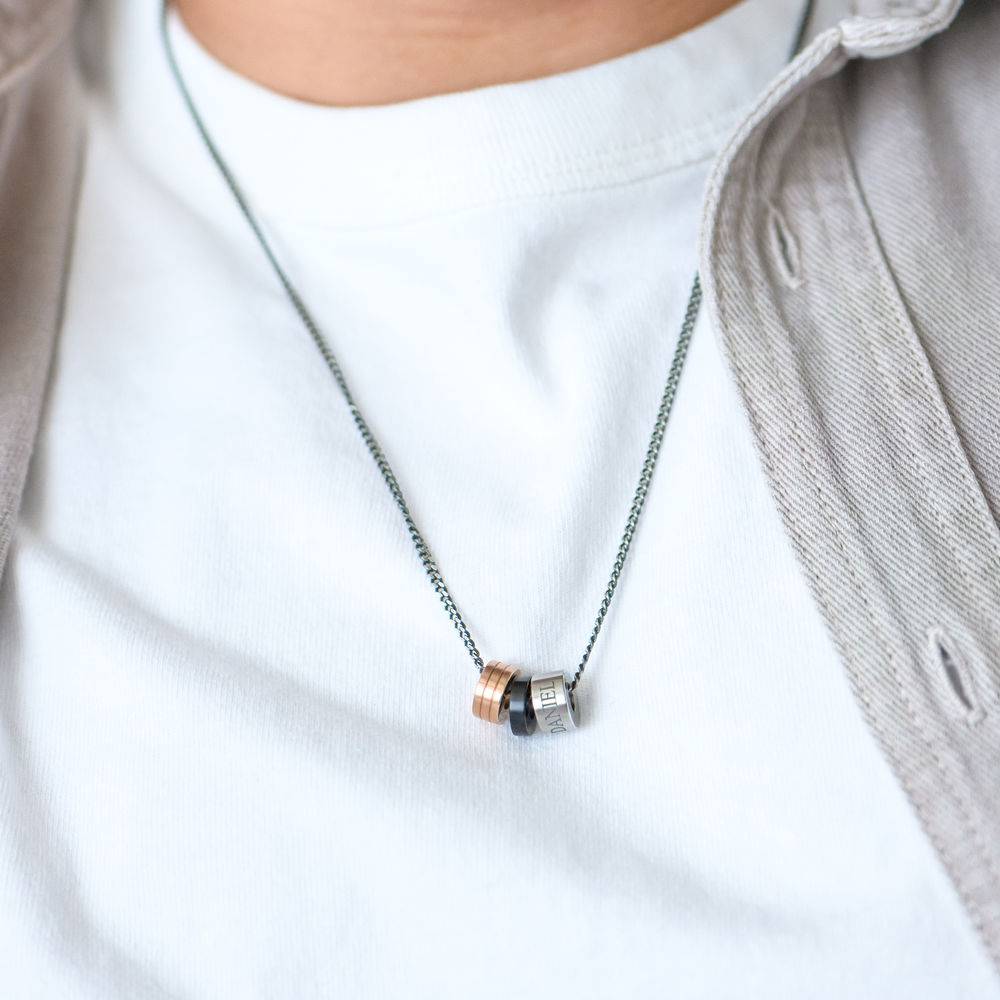 Engraved Beads Necklace for Men in Stainless Steel-3 product photo